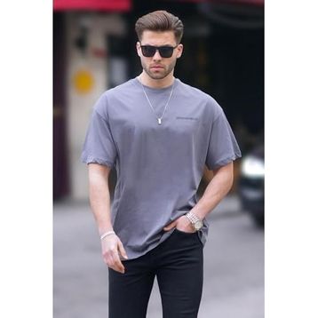 Madmext 6192 Füme Oversize Baskılı Erkek T-shirt