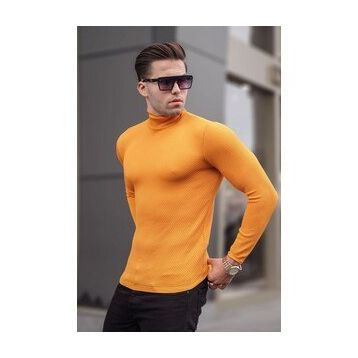 Madmext 6306 Hardal Balıkçı Yaka Erkek Triko Kazak