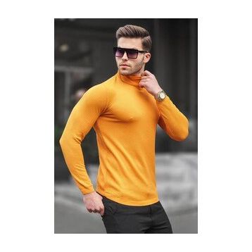 Madmext 6306 Hardal Balıkçı Yaka Erkek Triko Kazak