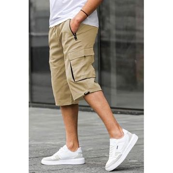 Madmext 6332 Bej Kargo Cep Erkek Gabardin Kapri Şort