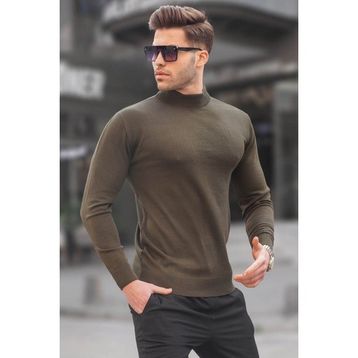 Madmext 6343 Haki Slim Fit Yarım Balıkçı Yaka Erkek Triko Kazak