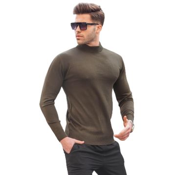 Madmext 6343 Haki Slim Fit Yarım Balıkçı Yaka Erkek Triko Kazak