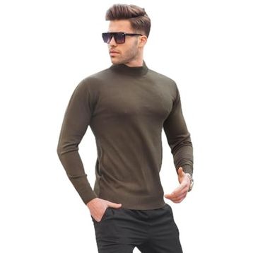 Madmext 6343 Haki Slim Fit Yarım Balıkçı Yaka Erkek Triko Kazak