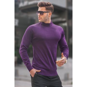 Madmext 6343 Mor Slim Fit Yarım Balıkçı Yaka Erkek Triko Kazak