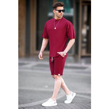 Madmext 6377 Bordo Basic Erkek Şort Takımı