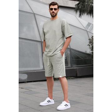 Madmext 6377 Çağla Yeşili Basic Erkek Şort Takımı