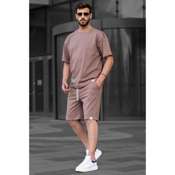 Madmext 6377 Kahverengi Basic Erkek Şort Takımı