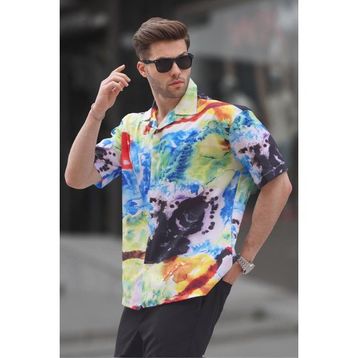 Madmext 6700 Yeşil Kısa Kollu Desenli Erkek Gömlek