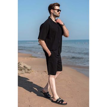 Madmext 6729 Siyah Basic Erkek Şort Takımı