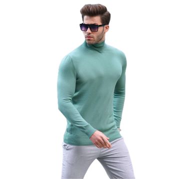 Madmext 6809 Yeşil Balıkçı Yaka Erkek Triko Kazak