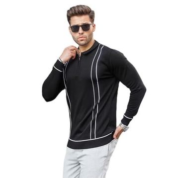 Madmext 6823 Siyah Fermuarlı Polo Yaka Triko Erkek Kazak