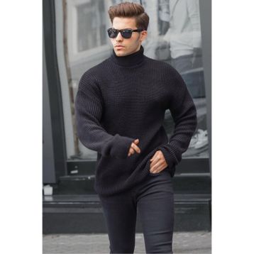 Madmext 6858 Siyah Erkek Kazak
