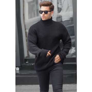 Madmext 6858 Siyah Erkek Kazak
