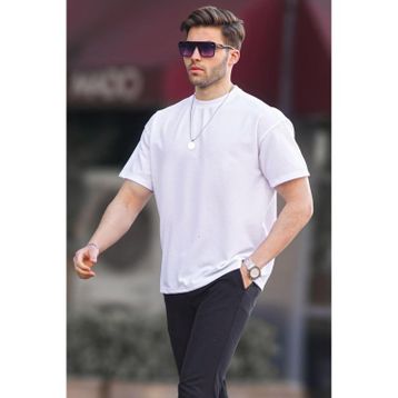 Madmext 7010 Beyaz Basic Oversize Erkek T-shirt