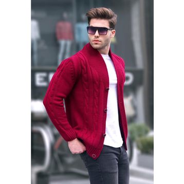 Madmext 9053 Bordo Örgülü Erkek Hırka