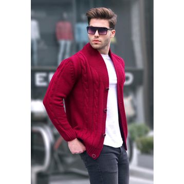 Madmext 9053 Bordo Örgülü Erkek Hırka