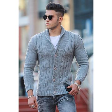 Madmext 9053 Gri Örgülü Erkek Hırka