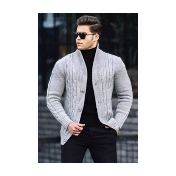 Madmext 9053 Gri Örgülü Erkek Hırka