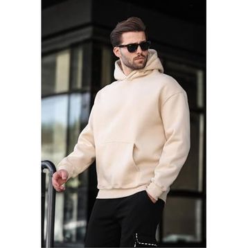 Madmext E7169 Bej Kapüşonlu Erkek Sweatshirt