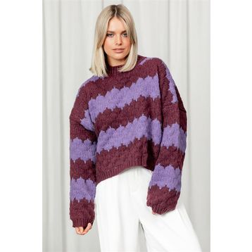 Madmext MG1205 Lila Desenli Oversize Kadın Kazak