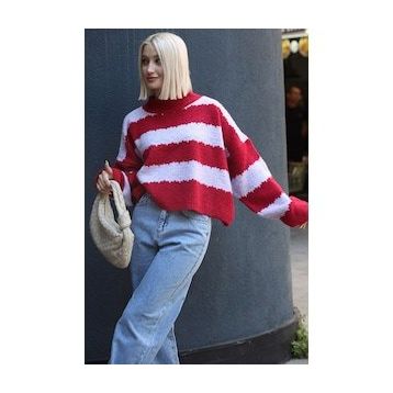 Madmext MG1205 Lila Desenli Oversize Kadın Kazak