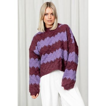 Madmext MG1205 Lila Desenli Oversize Kadın Kazak