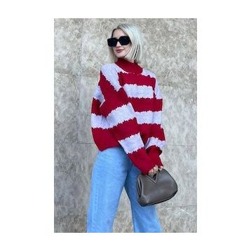 Madmext MG1205 Lila Desenli Oversize Kadın Kazak