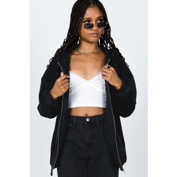 Madmext MG1223 Mad Girls Siyah Kapüşonlu Şardonlu Kadın Sweatshirt