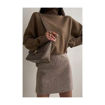 Madmext MG1252 Kadın Mad Girls Kahverengi Balıkçı Yaka Kazak