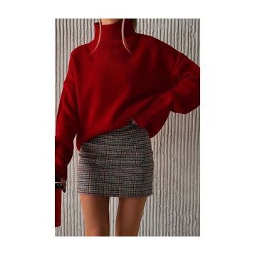 Madmext MG1252 Kadın Mad Girls Kırmızı Balıkçı Yaka Kazak
