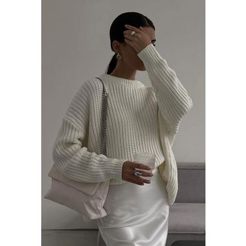 Madmext MG1264 Kadın Krem Bisiklet Yaka Basic Kazak