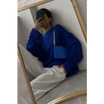 Madmext MG1264 Saks Bisiklet Yaka Basic Kadın Kazak