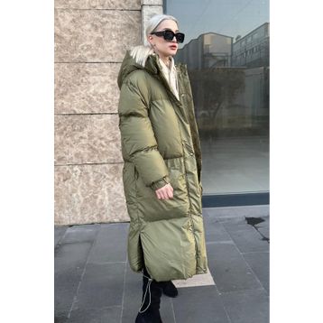 Madmext MG1303 Kadın Mad Girls Haki Uzun Şişme Mont