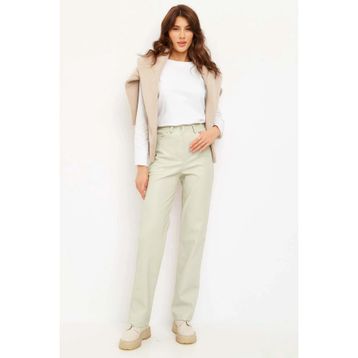 Madmext MG1316 Bej Deri Basic Kadın Pantolon