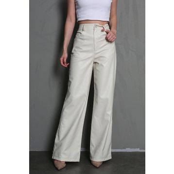 Madmext MG1316 Bej Deri Basic Kadın Pantolon