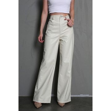 Madmext MG1316 Bej Deri Basic Kadın Pantolon