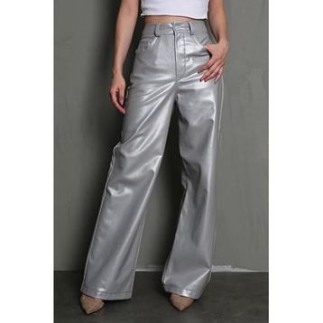 Madmext MG1316 Gümüş Deri Basic Kadın Pantolon