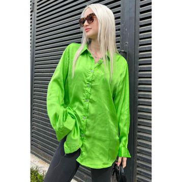 Madmext MG1326 Fıstık Yeşili Basic Saten Kadın Gömlek