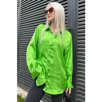 Madmext MG1326 Fıstık Yeşili Basic Saten Kadın Gömlek