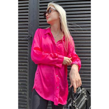 Madmext MG1326 Fuşya Basic Saten Kadın Gömlek