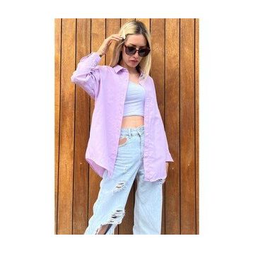 Madmext MG1369 Mad Girls Lila Oversize Gömlek