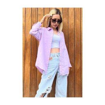 Madmext MG1369 Mad Girls Lila Oversize Gömlek
