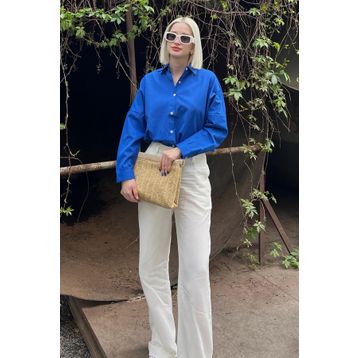 Madmext MG1369 Mad Girls Saks Oversize Kadın Gömlek