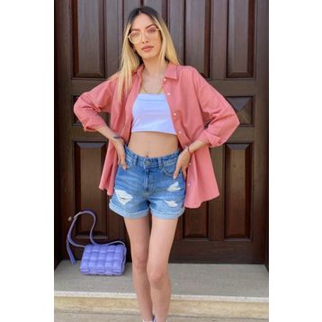 Madmext MG1369 Mad Pudra Oversize Kadın Gömlek