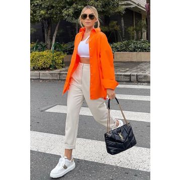 Madmext MG1369 Mad Turuncu Oversize Kadın Gömlek
