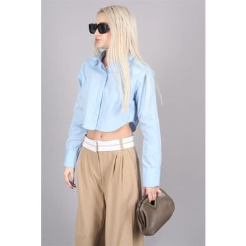 Madmext MG1382 Mad Girls Mavi Kısa Kadın Gömlek
