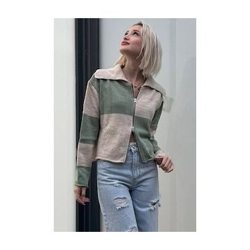 Madmext MG1391 Yeşil Fermuarlı Triko Erkek Hırka