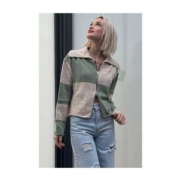 Madmext MG1391 Yeşil Fermuarlı Triko Erkek Hırka