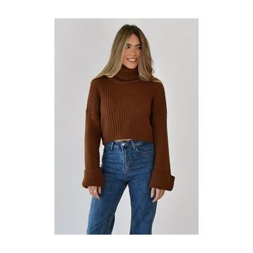 Madmext MG1402 Kadın Mad Girls Kahverengi Boğazlı Kazak