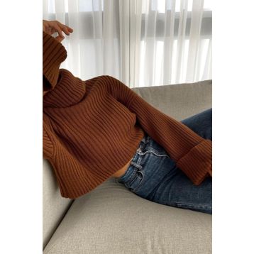Madmext MG1402 Kadın Mad Girls Kahverengi Boğazlı Kazak